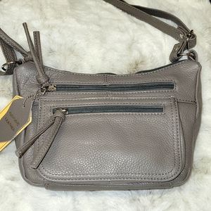 NEW, Gray cowhide leathder small crossbody purse.